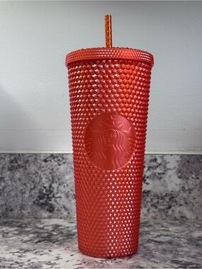 Starbucks Coral Orange Studded Cold Cup 24oz NWT